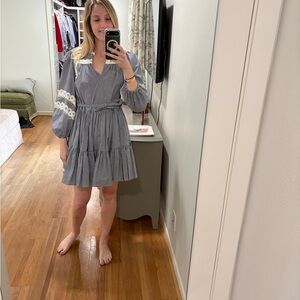 Maje Blue Gingham Long Sleeve Dress